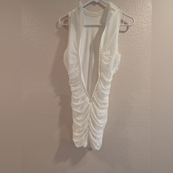 Lulu's White Meshed Ruched Mini Dress , Size Medium,Runs Smaller. - Picture 4 of 8